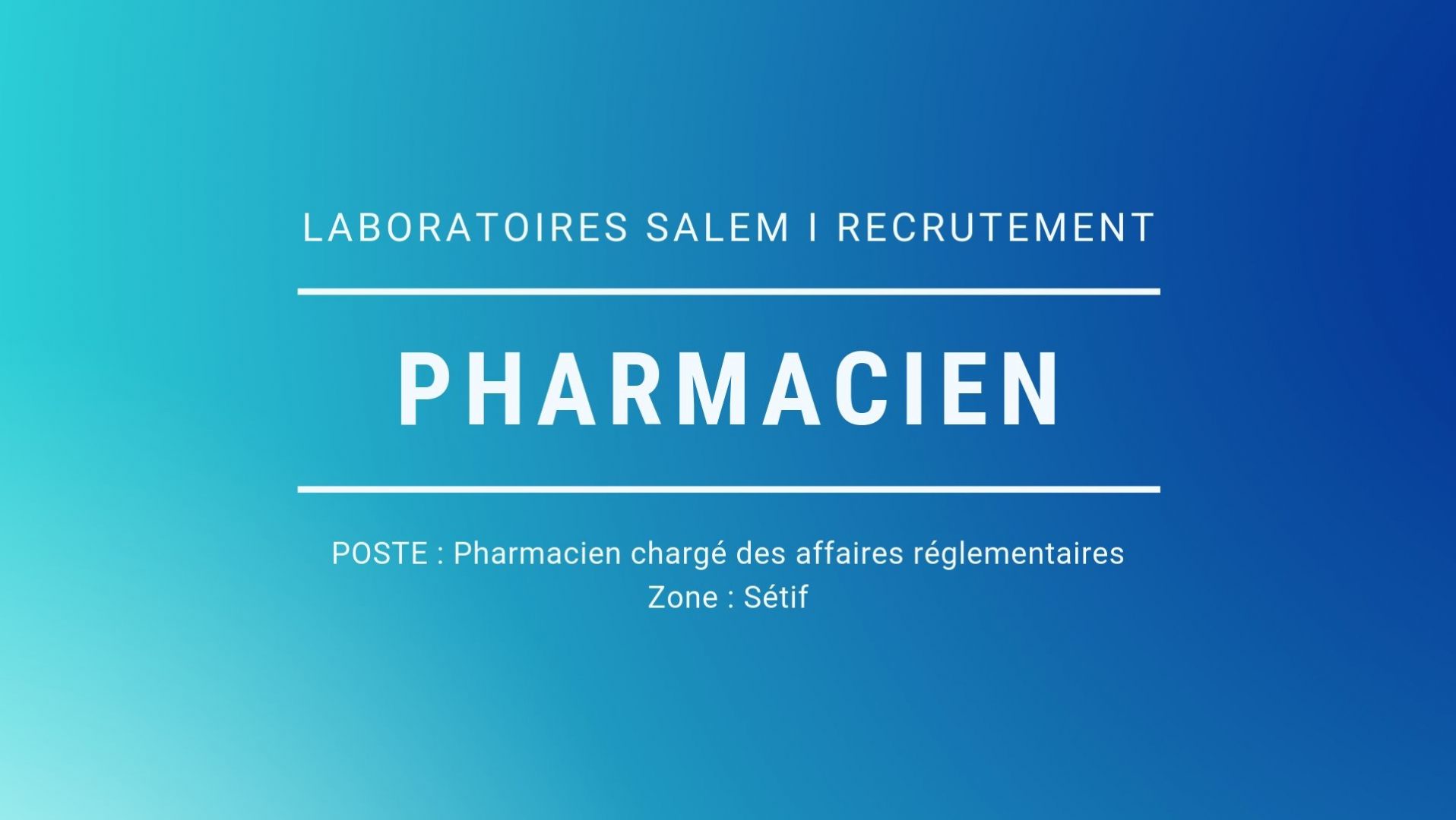 You are currently viewing Offre d’emploi, un pharmacien chargé des affaires réglementaires​